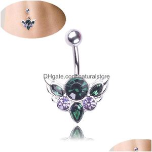 Navel Bell -knop Rings Dier schattig zirkoon kristal lichaam sieraden roestvrijstalen strass piercing voor vrouwen cadeau groene kleur dro dhikt