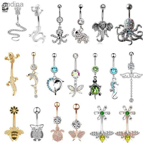 Ombligo Bell Botón Anillos Serie Animal Lagarto Pulpo Abeja Ombligo Ombligo Anillos De Acero Quirúrgico Mariposa Cuelga Vientre Piercing Ombligo Joyería De Mujer YQ240125