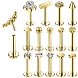 Navel Bell Button Rings AOEDEJ 16G Lip Studs CZ Crystal Labret Piercing Jewelry Gold Plated Flower Heart Lip Stud Women Helix Tragus Piercing Earring 230717