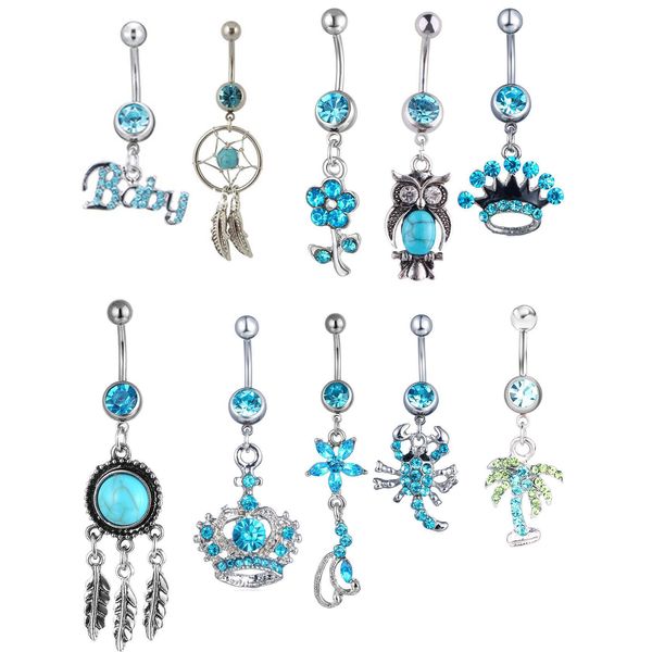 Ombligo Bell Button Anillos Aq10001 Belly Ring Mix 10 Styles Aqua.Colors Pcs Crown Dream Catcher Owl Drop Delivery Jewelry Body Dhgarden Otakr