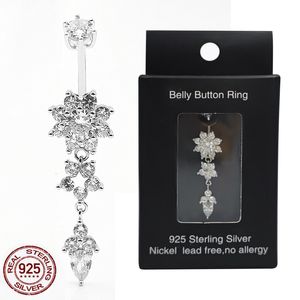 Nombril Cloche Bouton Anneaux Arrivé 925 En Argent Sterling Anneau De Ventre Bar Barbell Fleur Forme CZ Piercing Bijoux 230729