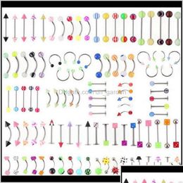 Nombril Bell Button Rings Bell Button Promotion 110Pcs Modèles Mixtes Couleurs Corps Bijoux Ensemble Résine Sourcils Nombril Ventre Lèvres Langue Nez P Dhplu