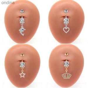 Nombril Bell Button Rings Nombril Anneau Femmes À La Mode Amour Coeur Étoile Mignon Dauphin Conception Sexy Mode Nombril Anneaux En Acier Inoxydable Piercing Bijoux 14G YQ240125