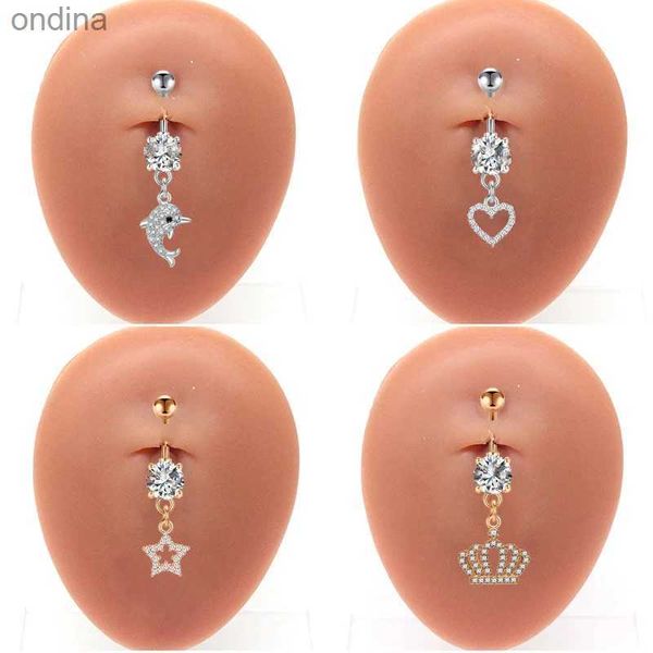 Nombril Bell Button Rings Nombril Anneau Femmes À La Mode Amour Coeur Étoile Mignon Dauphin Conception Sexy Mode Nombril Anneaux En Acier Inoxydable Piercing Bijoux 14G YQ240125