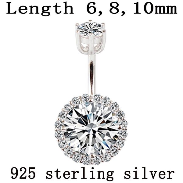 Nombril Bell Button Rings Anneau de nombril en argent sterling 925 véritable piercing bijoux fins zircon rond non allergique longueur de la broche 6 8 10 mm 230729
