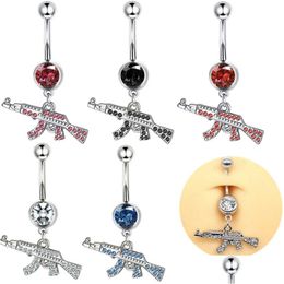 Navel & Bell Button Rings Belly Dangling Red Blue Crystal Gun Women Summer Stainless Steel Piercing Body Jewlery 2023 New Drop Delive Dh7Hl