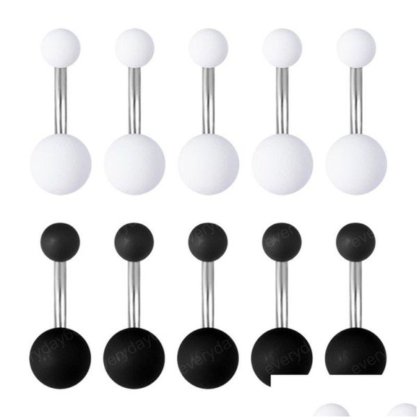 Nombril Bell Bouton Anneaux Noir Blanc Boule Acrylique Anneau De Ventre Piercing Stud Barre En Acier Inoxydable Femmes Sexy Corps Bijoux Drop Delivery Dhjd0