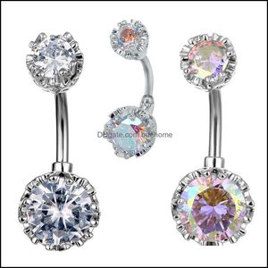 Navel Bell Button Rings Body Sieraden 316L Chirurgisch stalen Belly Piercing Clear CZ Round Crystal Nombril Women Men Drop levering 2021 FIMO6