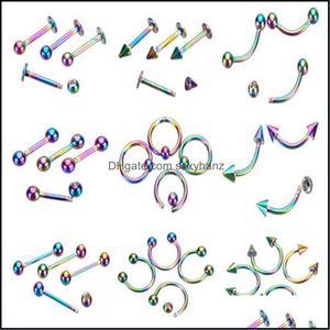 Ombligo Bell Botón Anillos Joyería del cuerpo Moda Piercing Lote Nariz de acero inoxidable Herradura Labio Lengua Eyebr Dh8Sz