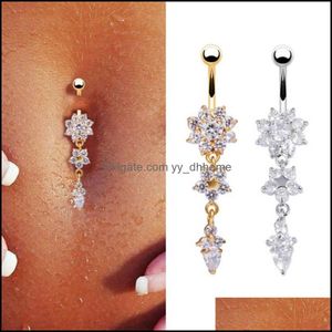 Navel Bell Button Rings Body Sieraden Sexy Dange Belly Bars Rings Auiquestyle Piercing CZ Crystal Flower 265 Q2 Drop levering 2021 L6VF1