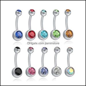 Anillos de botón de campana para el ombligo Joyas para el cuerpo Cristal de vientre de acero inoxidable Barras de perforación hipoalergénicas Joyas para mujer Bikini Moda D1 93 Dr