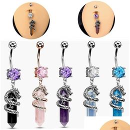 Navel Bell Button Rings Body Piercing Ornament Persoonlijkheid Kraan Kronkelende Nagel Set Stenen Ring Drop Levering Sieraden Dhagw Dhve4