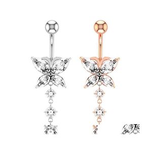 Navel Bell Button Rings Butterfly Women Belly Ring Beautif Piercing Body Sieraden Crystal Gold Sier Drop Delivery Otbbl