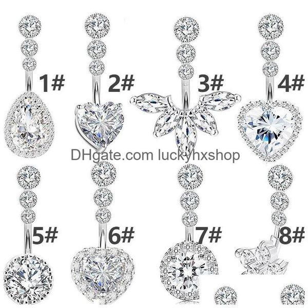 Nombril Bell Bouton Anneaux Cristal Anneau De Ventre Pour Femme Piercing Coeur Rond Zircon Stud Barbell Barre En Acier Inoxydable Sexy Corps Jewelr Dhbvb