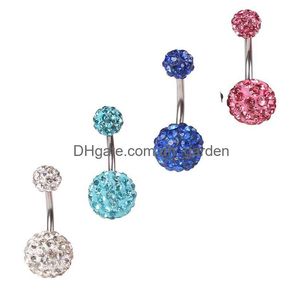 Navel Bell -knop Rings Crystal Double Disco Ball Ferido Belly Bar Ring Shamballa Piercing sieraden 10 mm 30 stks 10 kleuren Dro Dhgarden Dhyaf