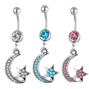 Anneaux de bouton de cloche de nombril D0133 étoiles et moon anneau de ventre mélange couleurs gouttes