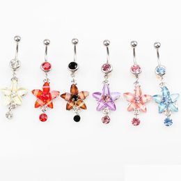 Nombril Cloche Bouton Anneaux D0348 Fleurs Anneau De Ventre Mix Couleurs Drop Delivery Bijoux Corps Dhgarden Dhm1O