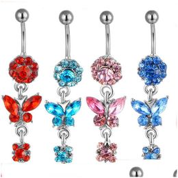 Navel Bell -knop Ringen D0491 4 kleuren Aqua.Color Bowknot Style Belly Ring Body Piercing sieraden Dange Accessoires Fashio Dhgarden Dhzhi