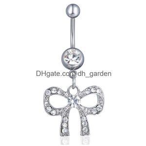 Navel Bell Button Rings D0585 Bowknot Clear Stone Belly Ring Drop levering sieraden Body Dhgarden Dhnga