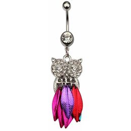 Navel Bell -knop Ringen D0675 OWL BELLY RING Clear Color0123456789106894009 Drop Delivery Sieraden Body Dh0vh
