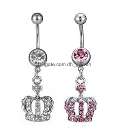 Nombril Bell Button Rings D0698 2 couleurs Couronne Clear Belly Ring Piercing Body Jewlery 1.6X11X5 / 8 Drop Delivery Bijoux Dhgarden Dhytv