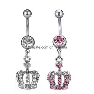 Navel Bell -knop Ringen D0698 2 kleuren Kroon Duidelijke buikring Piercing Body Jowery 1.6x11x5/8 Drop Delivery Sieraden Dhgarden Dhytv