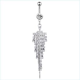 Navel Bell -knop Ringen Diamant Tassel Belly Ring Roestvrij staal Crystal Pierced Navel Bell Button Rings Women Fashion Body Sieraden Dhexi