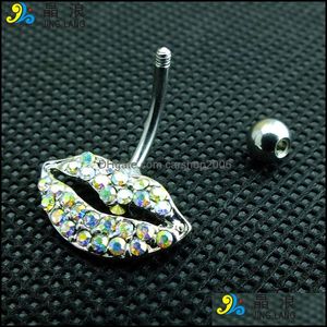 Nombril Cloche Bouton Anneaux Diy Haute Qualité Mode Sier Acier Chirurgical Colorf Strass Lèvre Forme Nombril Anneau Pour Les Femmes Corps Pi Dhdni