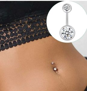 Anillos de botón de campana de ombligo Anillos de ombligo de doble gema Anillos de ombligo de diamantes de imitación de cristal de acero inoxidable Barras Studs Mujeres Niñas Joyería piercing del cuerpo YQ240125