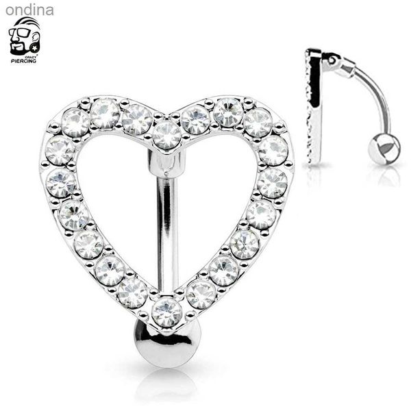 Anneaux de bouton de cloche de nombril anneaux de nombril de coeur accrocheur Piercing ombligo nombril barre inversée anneau de ventre en acier chirurgical Piercing de nombril bijoux de corps YQ240125