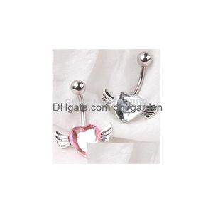 Navel Bell Button Rings Factory Groothandel 12 stks Mix 2 Kleur Nieuwe Wing Dange Body Jewelry Heart Belly Ring Barring voor Dhgarden DHXQS