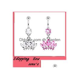 Navel Bell Button Rings Fashion Belly Crystal Sier Zirkon Crown Roestvrij staal Y Body Piercing sieraden Drop levering Dhgarden Dh90m