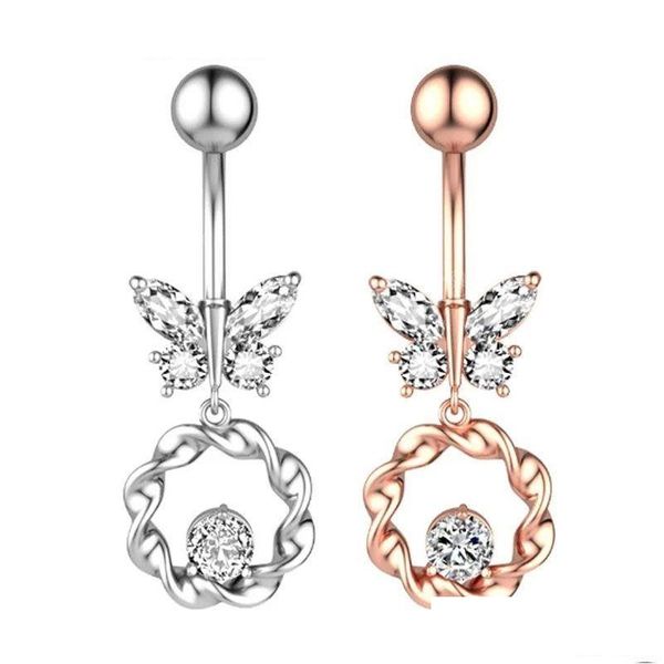 Ombligo Campana Anillos Moda Piercing Mariposa Anillo del vientre Cuelga Personalidad Joyería del cuerpo Entrega de la gota Dhf3F