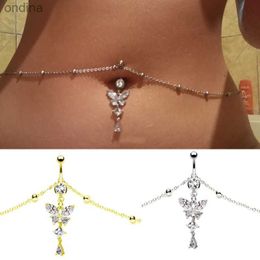 Anneaux de bouton de cloche de nombril chaînes de taille de mode CZ papillon pendant chaîne de ventre bijoux de perçage de corps Piercing chaîne de ventre anneau de ventre avec chaîne YQ240125