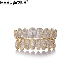 Navel Bell Button Rings Gevoel Stijl Tand Caps Bling CZ Kubieke Zirkoon Iced Out Micro Pave Top Bottom Charm Grills Set Voor Mannen Vrouwen Sieraden 230718