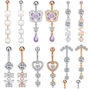 Nombrants Bouton de cloche pour les femmes en acier inoxydable à inoxydable suscite la lettre d'amour de ventre cristal cristal sier drop livraison bijoux dh538