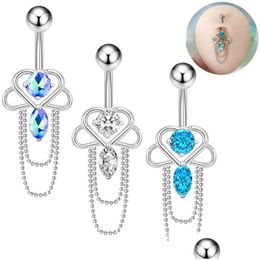 Navel Bell Button Ringen Voor Vrouwen Blauw Wit Zirkoon Kristallen Ketting Kwastje Bungelende Rvs Ring Drop Levering Sieraden body Dhzag