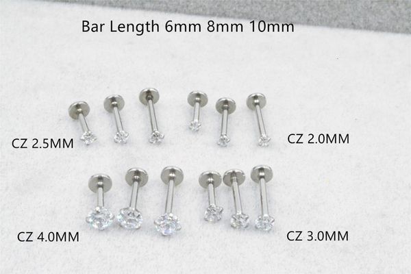 Nombril Bell Button Rings Livraison gratuite LOT50pcs 16g Bijoux de corps Piercing -Shine Round CZ Lip Labret Ring Ear Helix Bar Lip Piercing Sliver 230905