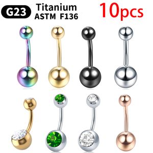 G23 Titanium Belly Piercings 14G Zircon Navel Bell Button Rings Body Jewelry Geometric 10pcs Set