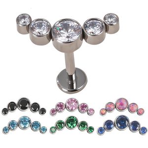 Navel Bell Button Ringen G23 oorstekers Kraakbeen Oorbellen 5 CZ Steen Labret Ring Stud Helix Kraakbeen Piercing Labret Lip Stud Piercing Sieraden 230717