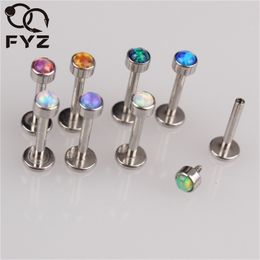 Anillos de botón de campana de ombligo G23 Mezclado 8 colores Ópalo Roscado interno Labret 16g Piercing de labio Oreja Cartílago Helix Tragus Stud Joyería del cuerpo 230628