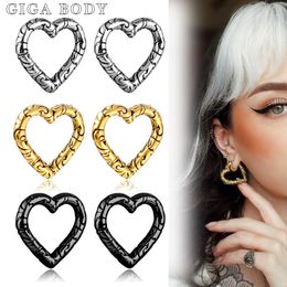 Nombril Cloche Bouton Anneaux GIga 2PCS 316 Acier Inoxydable Imprimé Coeur Poids D'oreille Bouchons D'oreille Tunnels Civière Piercing Bijoux Expander 5mm 4g Jauges D'oreille 230703