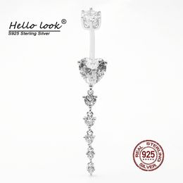 Anillos de botón de campana para el ombligo HelloLook, Piercing colgante de circón largo para mujer, anillo de plata de ley 925 para el vientre, joyería Sexy para el cuerpo de cristal 230729