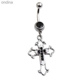 Nombril Anneaux De Nombril Creux Croix Dangle Anneau De Nombril 14G 316L En Acier Chirurgical Nombril Anneau Clair Noir CZ Punk Piercing Ombligo Oreja Bijoux De Corps YQ240125