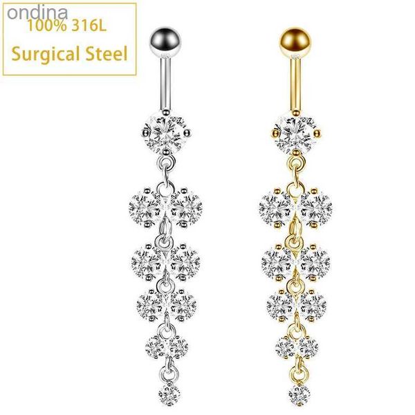 Anillos de botón de campana de ombligo Venta caliente Anillos de ombligo de ombligo 14G Acero quirúrgico 316L Borla de circón Nombril de uva Piercing Barbell Ombligo Joyería corporal sexy YQ240125