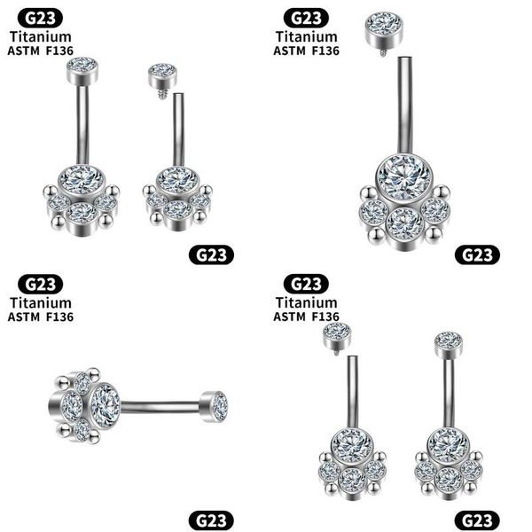 Anillos de botón de campana para ombligo Piercing de ombligo industrial Tabique de titanio 16G Clicker de cartílago Circón Y Mujeres encantadoras Daith Helix Joya para el cuerpo Otide