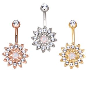 Navel Bell -knop Ringen inleg kristalring mannen vrouwen zon bloemvormige mode opaal buik nagel lichaam piercing sieraden 4 5yl j2 drop dhudb