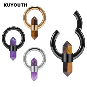 Nombril Cloche Bouton Anneaux KUYOUTH Dernier Acier Inoxydable Améthyste Oeil De Tigre Pierre Pilier Aimant Oreille Poids Jauges Bijoux Boucle D'oreille Piercing Stretchers 2PCS 230731