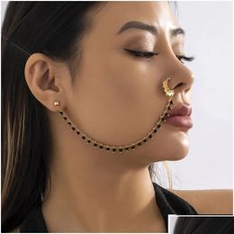 Nombrants Bouton Boulons LACTEO Nez à tendance pour les femmes reliant les boucles d'oreilles noires Small Crystal Beads Fake Narin Piercing Clip Dhkoy