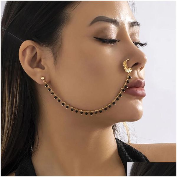 Nombril Bell Bouton Anneaux Lacteo Nez Tendance Pour Femmes Connectant Boucles D'oreilles Noir Vert Petites Perles De Cristal Faux Nostril Piercing Clip Je Dh1Ph